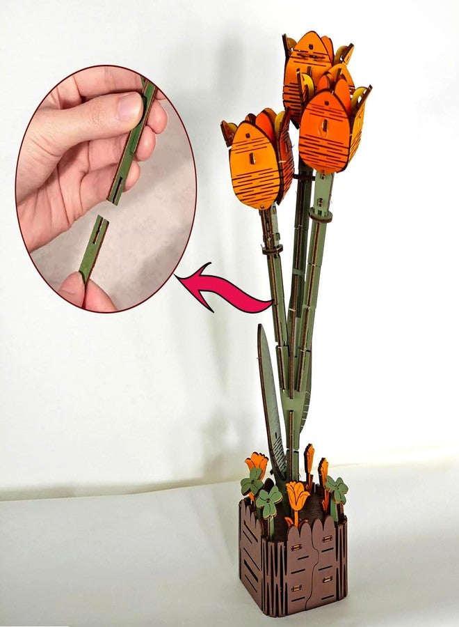 ZhildChen 3D Wooden Puzzles for Kids DIY Wooden Flower Building Block Set Craft for Children Adults to Build Valentine's Day/Mother's Day/ Teacher's Day/ Birthday Gifts (Tulip) - Image 3